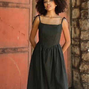 Linen tie strap dress NERJA, Linen sundress, Spaghetti straps linen dress, Sleeveless dress, Linen dress women, Custom dress, Linen clothing