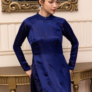 Vietnamese long dress, High collar Vietnamese dress, Silk ao dai for women, Ao dai women with pants, Plus size ao dai, Handmade ao dai AS71