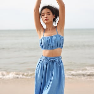 Linen crop top and long skirt set LAMU, Linen summer 2 piece set, Linen matching set, Top and skirt set, Two piece set, Summer clothing
