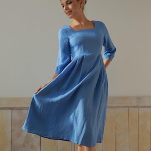 Square neck linen dress SIRA, Elegant linen dress, Wedding guest dress, Mother of the bride dress, Linen dresses for women, Custom dress