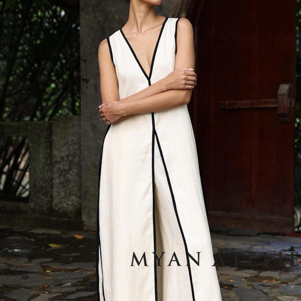 Ao dai women moderns, Sleeveless linen ao dai, Custom ao dai, Vietnamese wedding guest dress, Vietnamese tunic, Plus size ao dai LA-W49