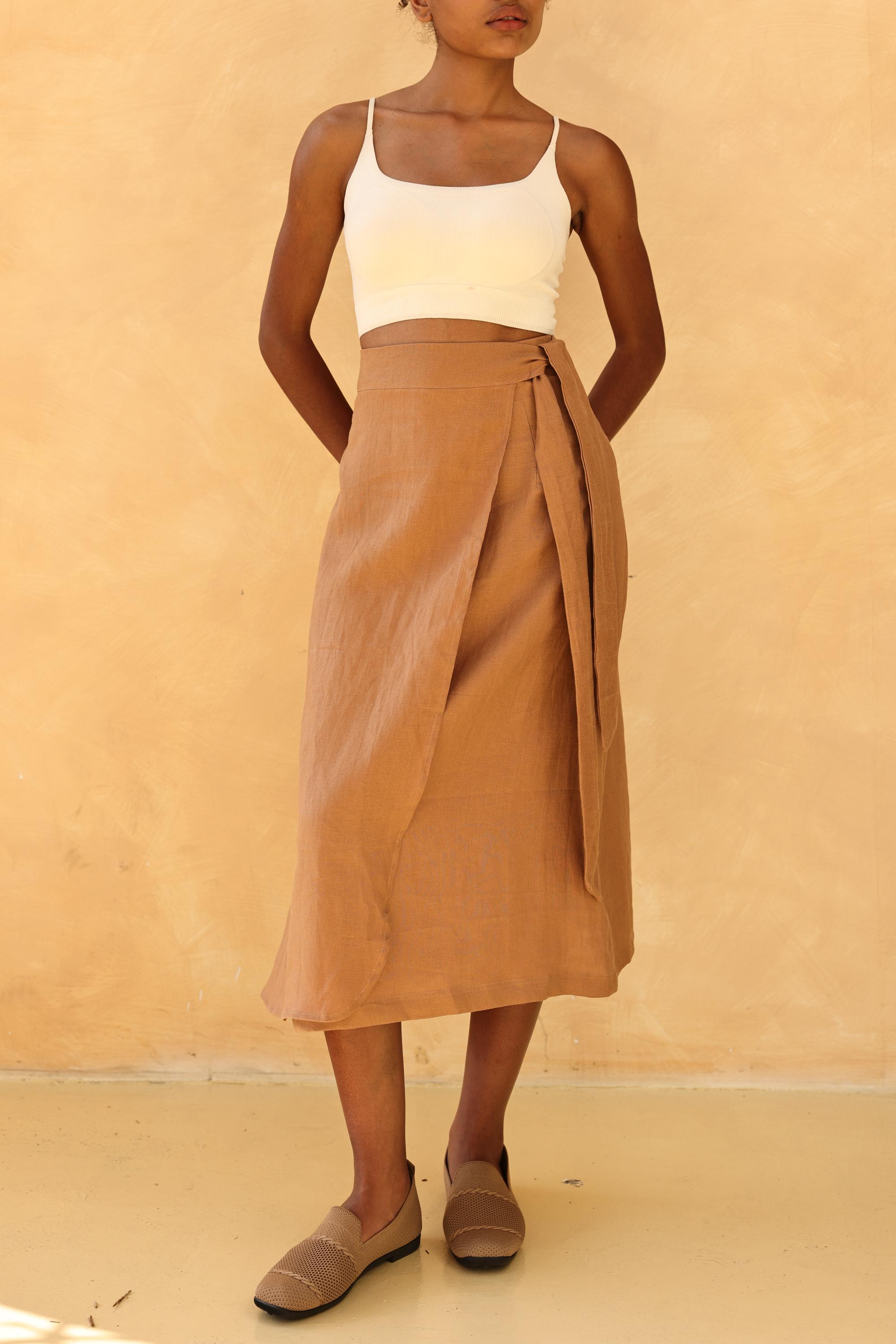 a-line skirts and wrap dresses with a higher hemline Chiffon Wrap Skirt: High Waist A-Line Midi Skirt
