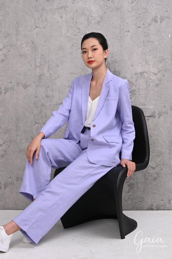 Linen suit women FERN, Womens suit set, Blazer and pants set, Tailored suits women, Single breasted suit, Womens custom suit for women