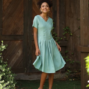 Linen pleated dress MABEL, Casual linen summer dress, Linen midi dress, Bridesmaids linen dress, Linen dress women, Custom dress