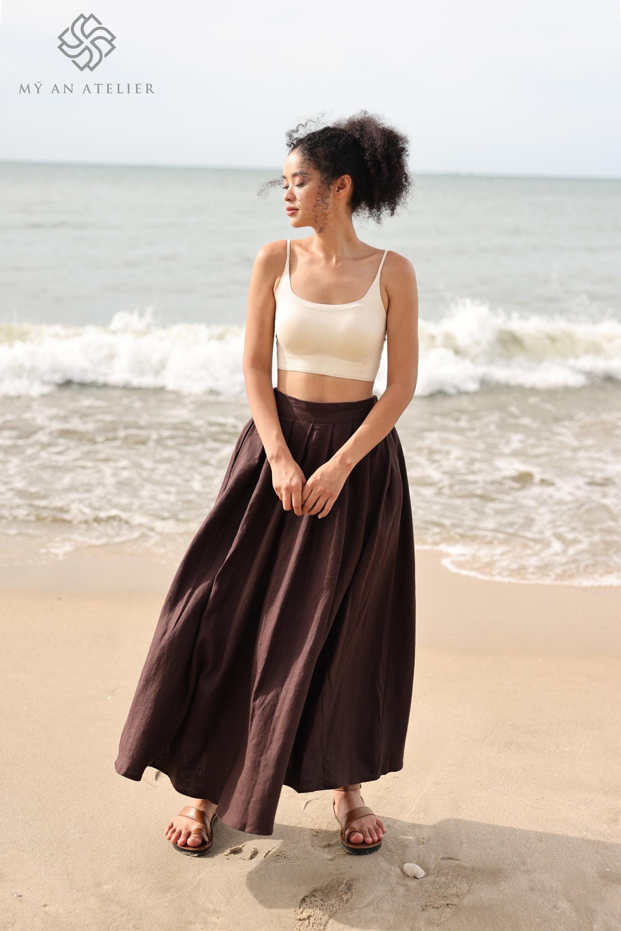 Pleated linen skirt with pockets BRUNO, High waist linen skirt, A-line skirt with pocket, Linen long skirt, Maxi linen skirt, Romantic skirt