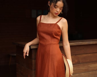 Linen Spaghetti Strap Square Neck Dress MIA, Sundress With Pockets, Women  Clothing, Wedding Guest Dress, Custom Fit - Etsy