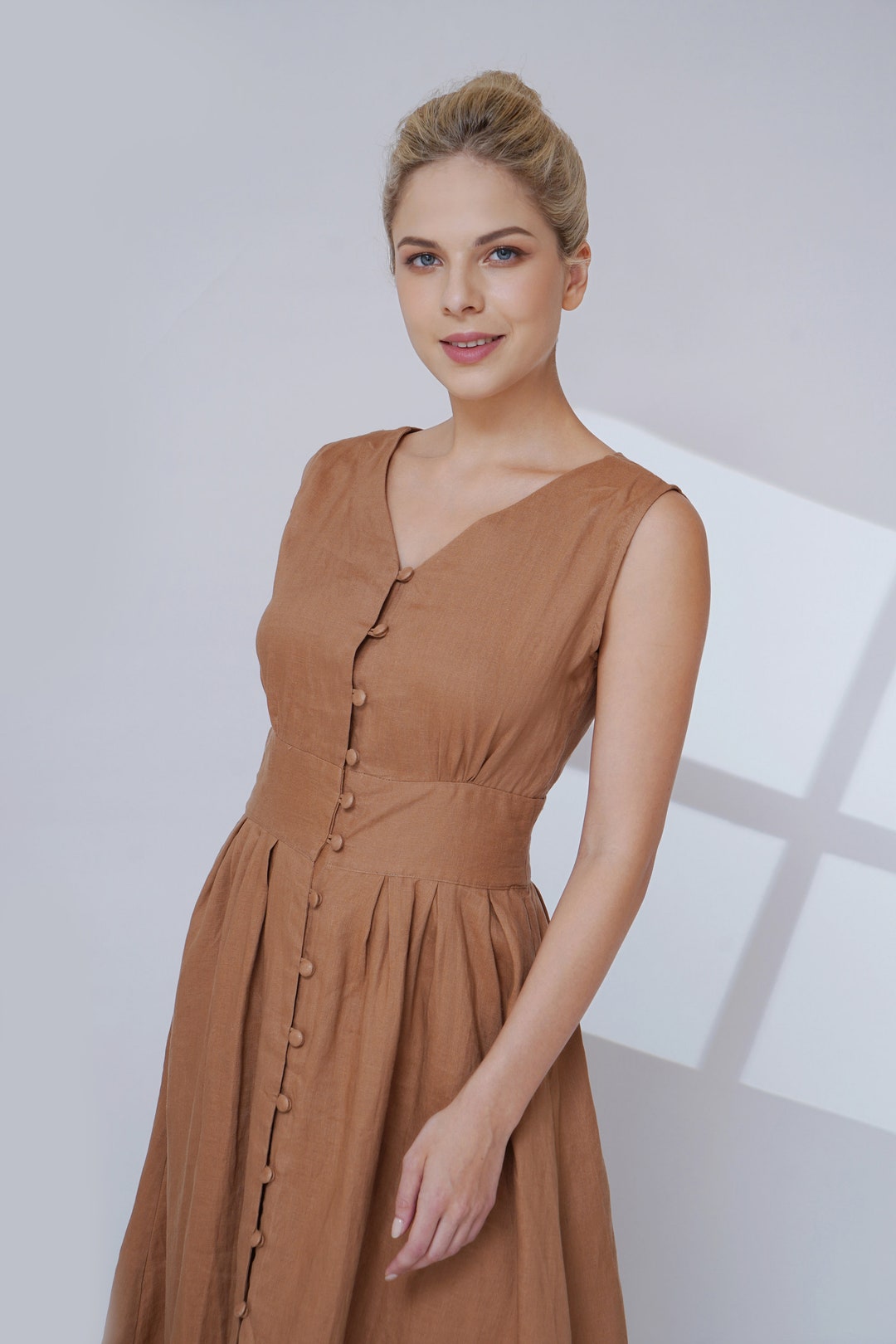 Elegant Linen Dress Women Tea Ceremony Dress Sleeveless Etsy