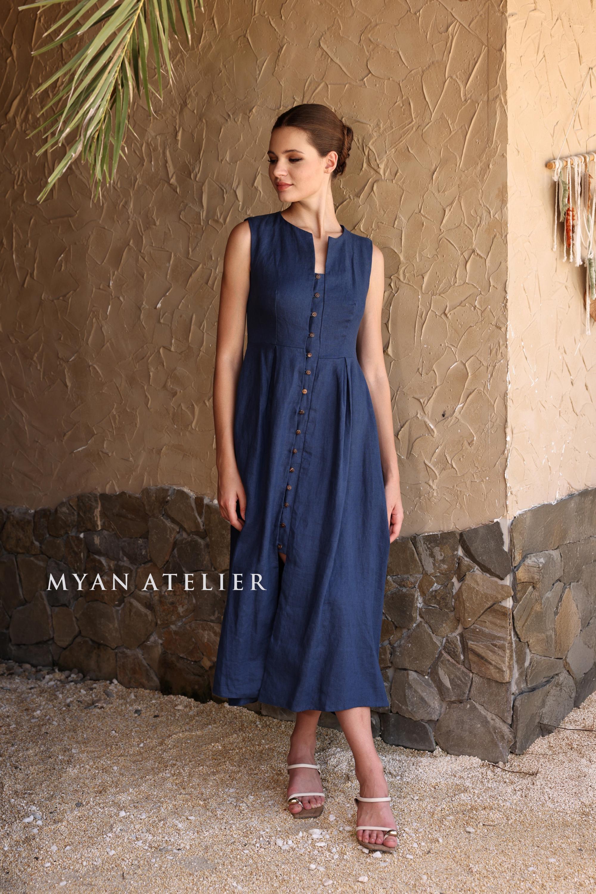 a-line linen dress Linen Maxi Dress, Long Linen Dress, Lavender Linen Dress, Linen Summer Dress, Plus Size Linen Dress Women, L / Lavender