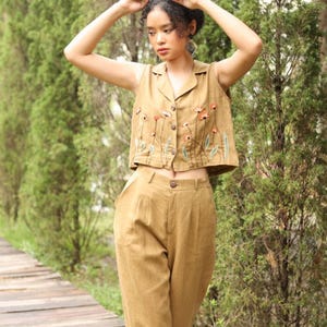 Hand Embroidered Sleeveless Linen Vest DALE, Wedding Guest Outfit, Custom fit