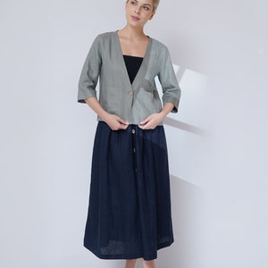 Linen Jacket and Skirt, Cropped Linen Jacket LELA, Linen Jacket Petite, Minimalist Linen Blazer, Linen Lightweight Outerwear, Casual Jacket