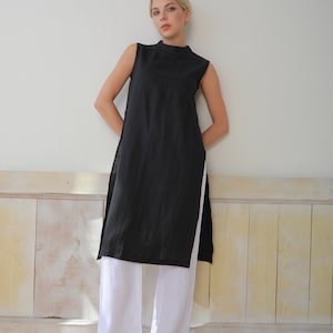 Linen sleeveless tunic tops BAY, Linen tunic top, Long linen tunics, Linen kaftan, Tunic top for women, Plus size linen tunic women