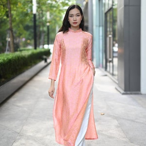 Vietnamese bridal dress, Silk ao dai women modern, Ao dai women with pants, Traditional Vietnamese dress, Pink ao dai, Custom ao dai AS32