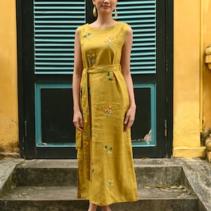 Handmade embroidery linen dress SOFIA, Flower-embroidered dress, Dresses summer women, Linen dress women, Sleeveless dress, Custom dress