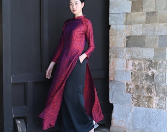 Red silk ao dai women, Mulberry silk ao dai, Ao dai women with pants, Premium silk ao dai, Silk ao dai tunic dress, Ao dai women modern