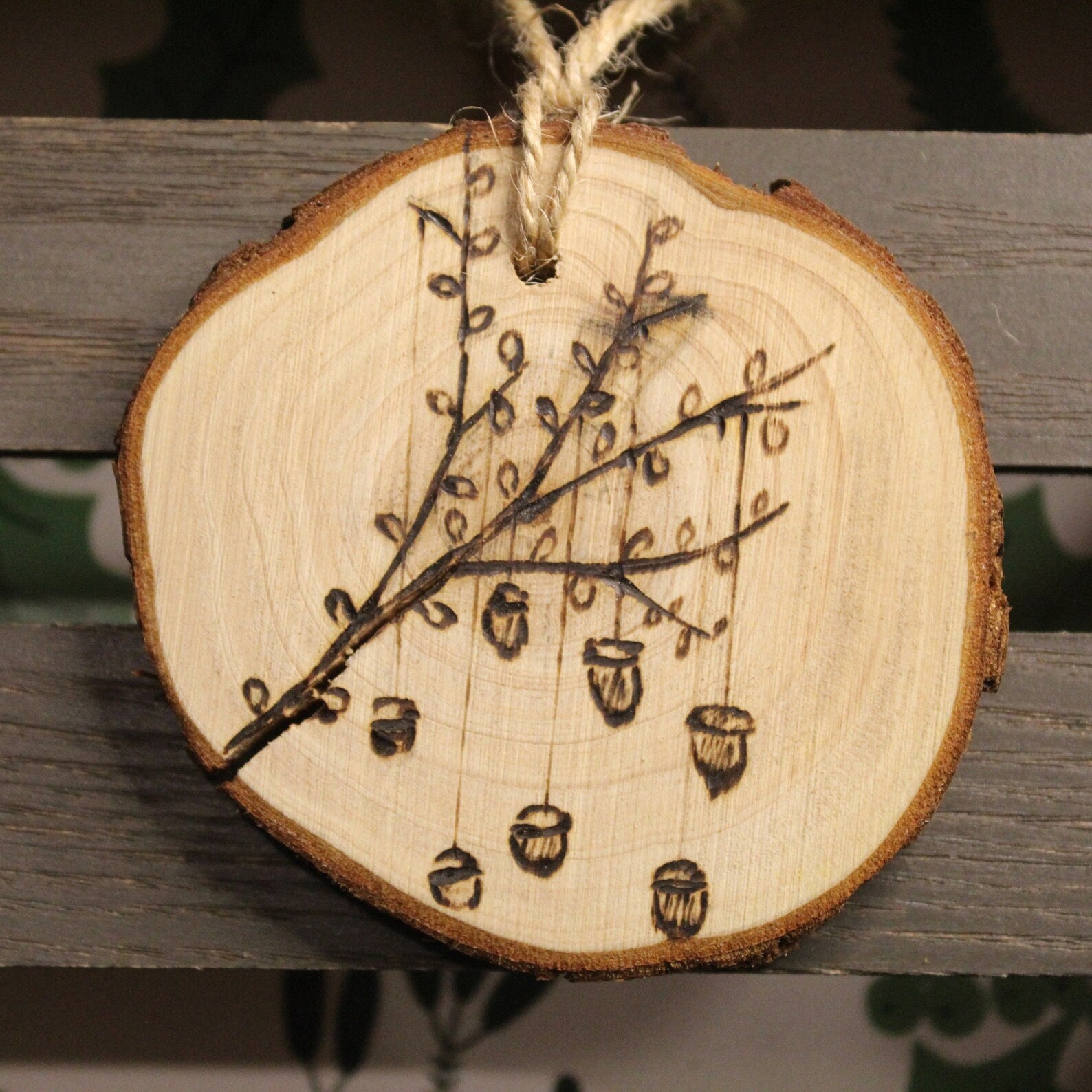 Custom Wood Burned Ornament Rustic Bark Wood Circle - Etsy