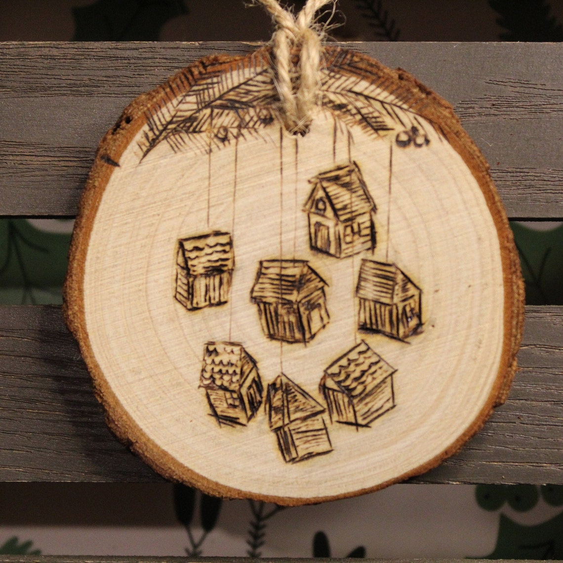 Custom Wood Burned Ornament Rustic Bark Wood Circle - Etsy