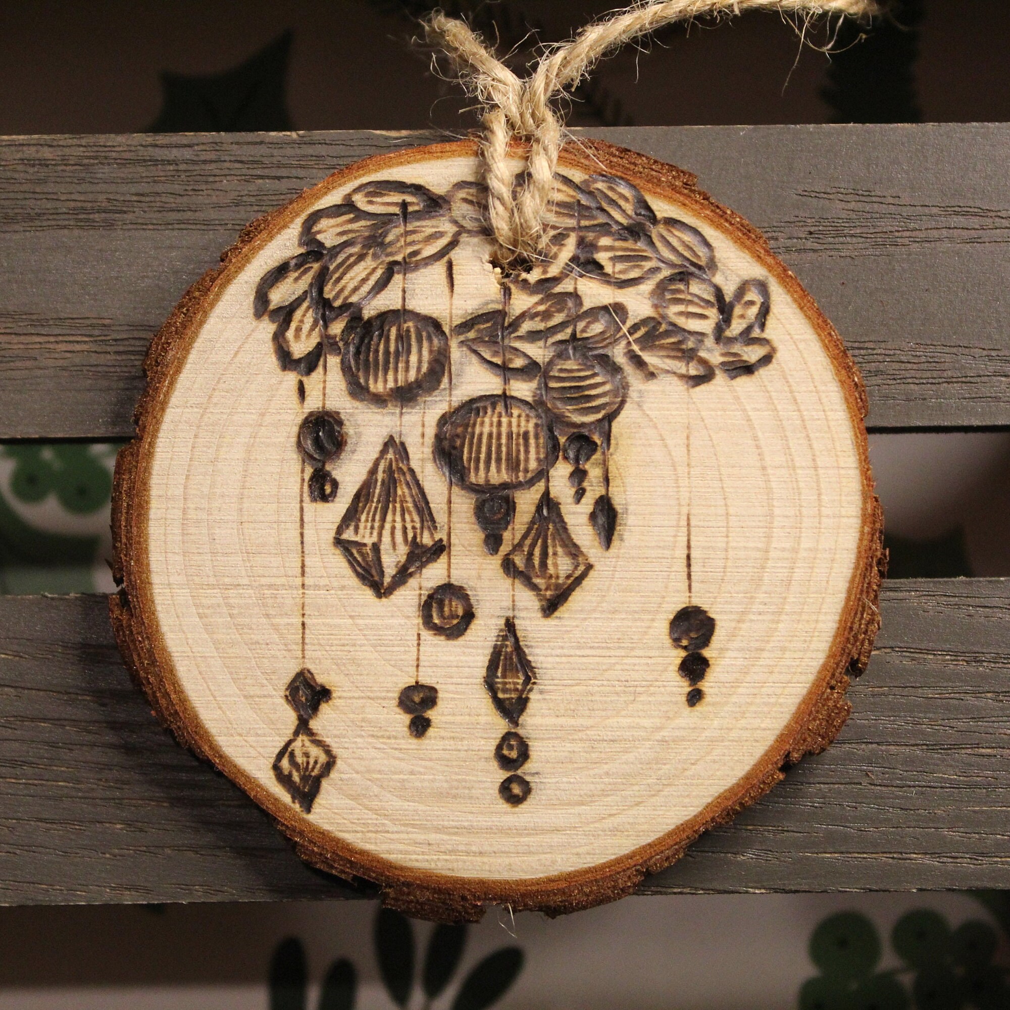 Custom Wood Burned Ornament Rustic Bark Wood Circle - Etsy
