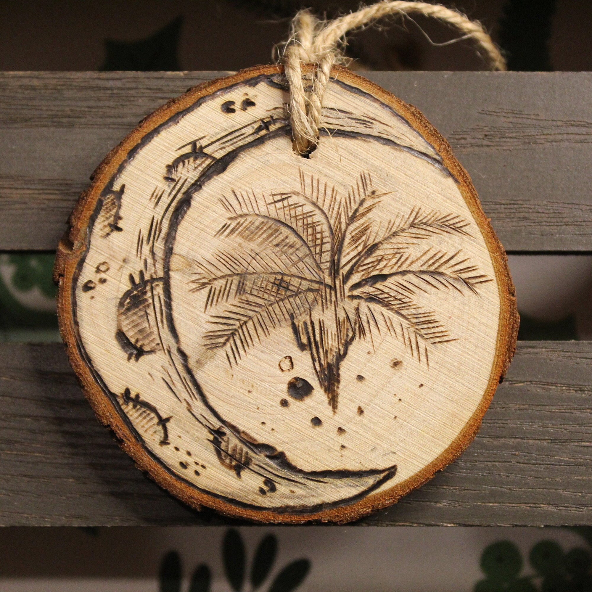 Custom Wood Burned Ornament Rustic Bark Wood Circle - Etsy