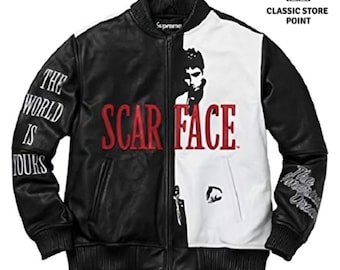 Giacca in vera pelle nera da uomo ispirata al film Scarface di Al Pacino