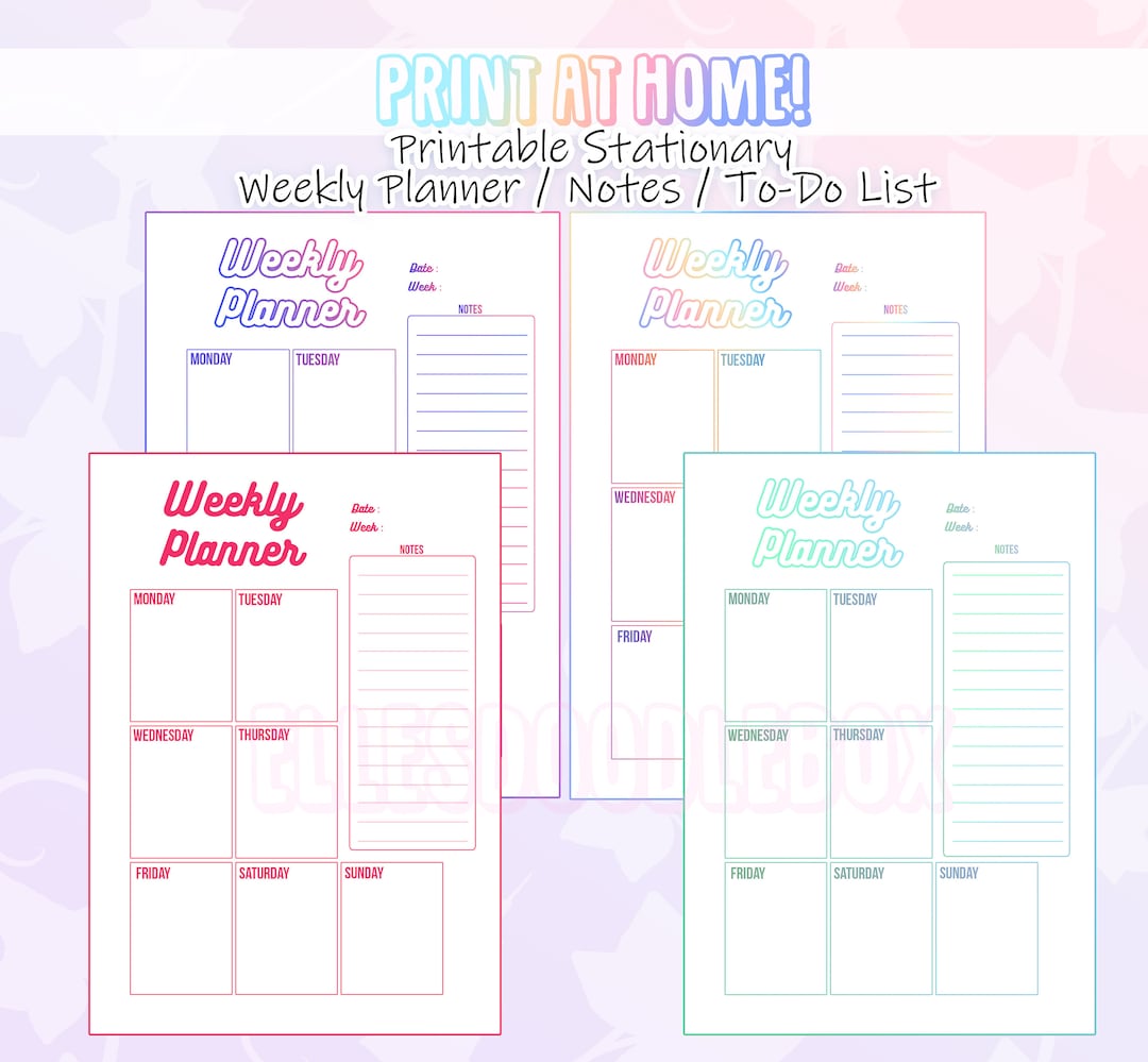 Plain / Simple Digital Weekly Planner / Stationary / Letter Paper ...