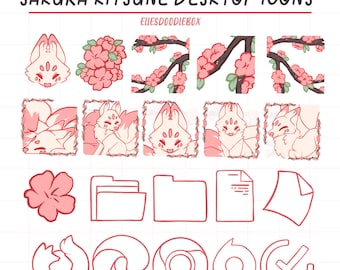 88 Kitsune Sakura Pink Desktop Icons / Windows and Mac / PC / Folder & File Icons / Custom Icons / Cute Desktop Organizer
