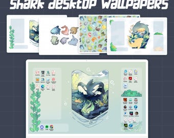 Windows and Mac | Shark & Orca Themed Desktop Background Wallpaper Set | Cute Desktop Organizer