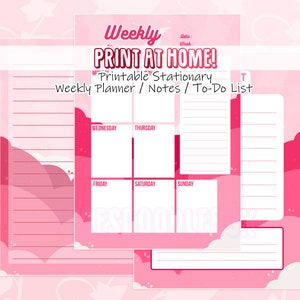 Printable Pink Cloud Weekly Planner / Notepad / To Do list