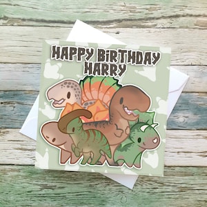 Dinosaur Birthday Card / Greetings Card / Stegosaurus / T-Rex / Triceratops / Raptor / Kids Card / Personalised / For Him / For Her