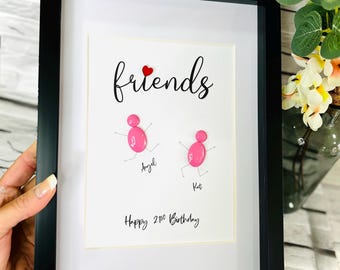 Personalized Pebble Art Friendship Frame, Friend Gift