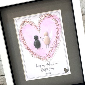 Personalised Engagement Him & Her Pebble Picture - Framed Pebble - Proposal Pebble Art Gift - Engagement/Proposal