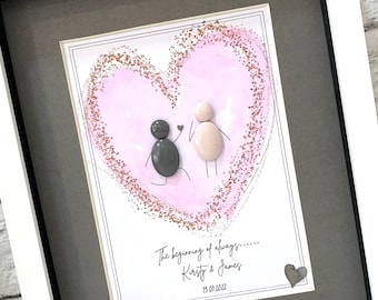 Gepersonaliseerde verloving: foto van hem en haar kiezelsteen - ingelijste kiezelsteen - voorstel Pebble kunstcadeau - verloving/voorstel