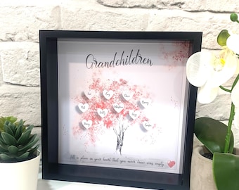 Grandchildren Family Tree Box Frame. Cherry Blossom Family Tree, Grandparents Mothers Day Gift, Family Tree Framed Print