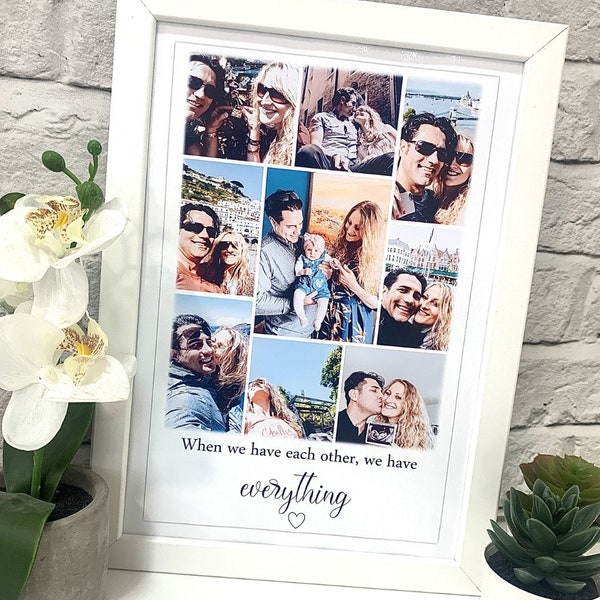 Personalised Wedding Anniversary Print Gift for Anniversary Couple Collage Photo Framed Print for Birthday Gifts for Him Gifts for Her