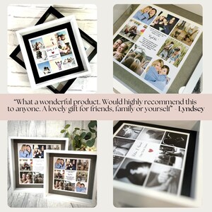 May include: Four white picture frames with a collage of photos inside. The frames are on a white surface with a green plant in the background. The photos are in a grid pattern and include a variety of people and places. The text "The Vor Der" is visible in one of the frames.