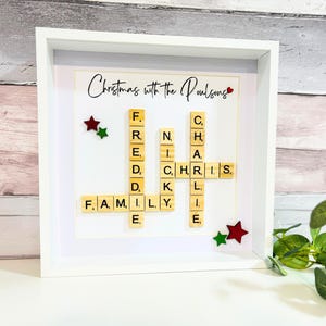 Regalos de Navidad personalizados para la familia, decoración navideña, impresión de mosaico con letras familiares personalizadas, marco de fotos de Scrabble con crucigramas, Navidad de moda