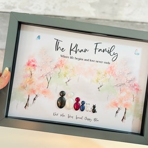 Personalised Wedding Gift, Family Pebble Art, Framed Pebble Picture, Gifts for Mum, Mothers Day Gifts for Her Birthday, Personalized Home