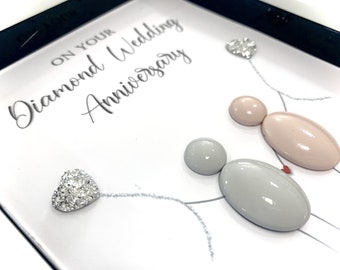 Personalized 60th Anniversary Pebble Art Gift: Diamond Wedding Anniversary