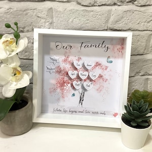 Grandchildren Family Tree Box Frame. Cherry Blossom Family Tree, Grandparents Mothers Day Gift, Family Tree Framed Print