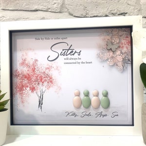 Personalised Sister Pebble Picture - Across the Miles Handmade Keepsake - Family Pebble Art - Gifts For Her - Sister Birthday Gift Custom