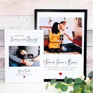 Anuncio de embarazo, marco de ecografía de embarazo de diciembre, regalo para los primeros abuelos, anuncio de bebé, póster con foto impresa que revela el embarazo