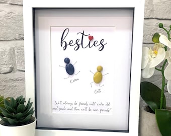 Personalised bestie pebble picture, best friends, friendship, gift for friend, besties, pebble art, birthday, pebbles
