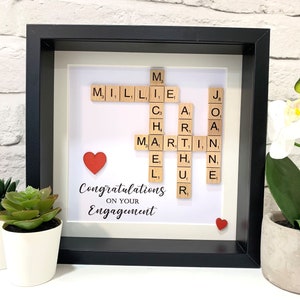 Scrabble fotolijst, gepersonaliseerde woordkunst, stamboom, vriend thuis liefde koppels, verloving huwelijksverjaardag baby geboorte