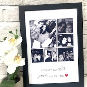 Stampa personalizzata per sorelle, collage fotografico regalo per sorelle, decorazione da parete con citazione tra sorelle, regalo di compleanno per sorelle, ritratto di famiglia personalizzato con cornice