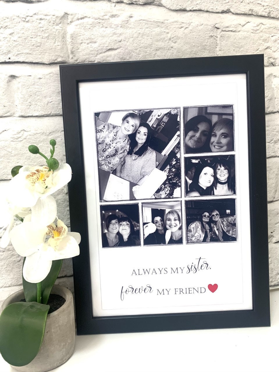 Personalised Sister Print, Sisters Gift Photo Collage, Sibling Quote Wall Decor, Birthday Gift for Sisters, Custom Family Portrait Framed