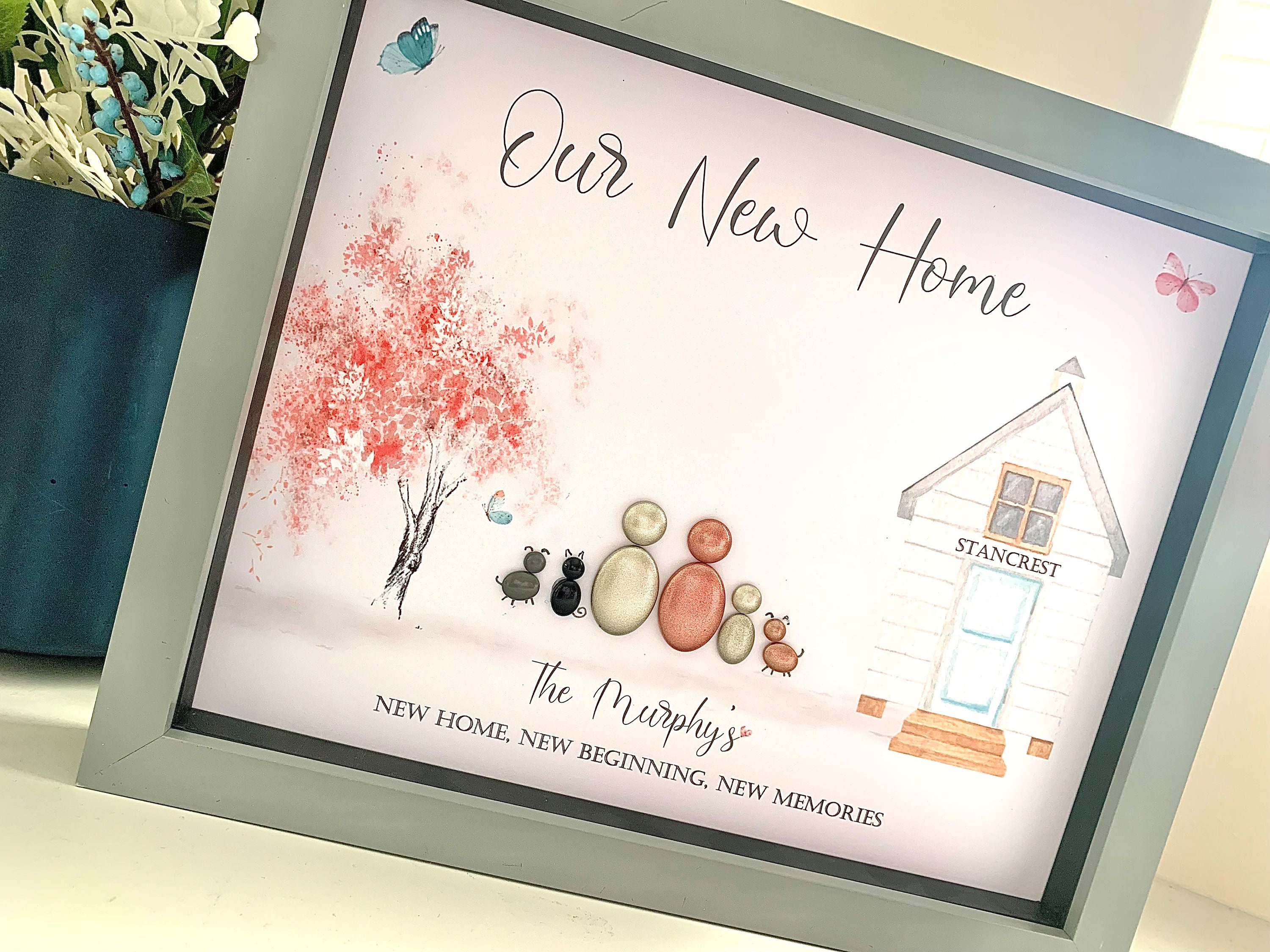 Personalised New Home Family Pebble Picture - New Home Gift - Family Pebble Art - Pebble Picture - Housewarming House Gift - New Home