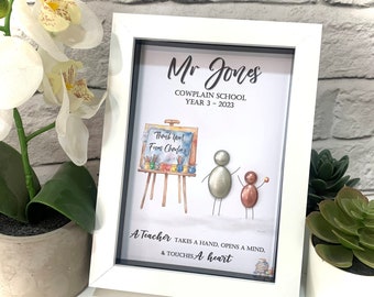 Personalized Teacher Pebble Art Picture - Framed Thank You Gift