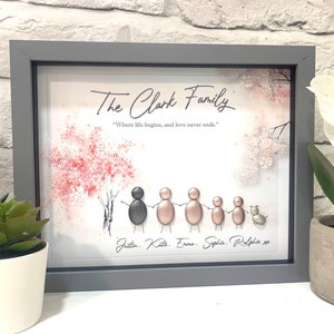 Personalised Family Pebble Picture, Framed Pebble, Family Pebble Art, Pebble Picture, Birthday Gift, Family Blossom Tree, New Family Gifts
