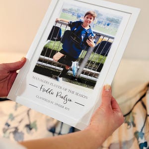 Gepersonaliseerde voetbalcoachcadeaus, bedankt manager sportprints, certificaat speler van het seizoen, fotocollage kunst aan de muur fotolijst