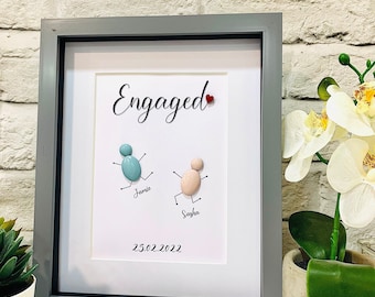 Verlovingscadeau, Gepersonaliseerd verlovingscadeau voor een stel, Verlovingsfotolijst, Pebble Art, Verlovingscadeau, Gepersonaliseerde cadeaus