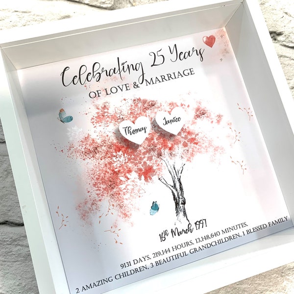 25th Wedding Anniversary Gifts - Personalised Silver Wedding Anniversary Gifts for Husband, Wife, Parents, Mum, Dad - 25 Years Married Print
